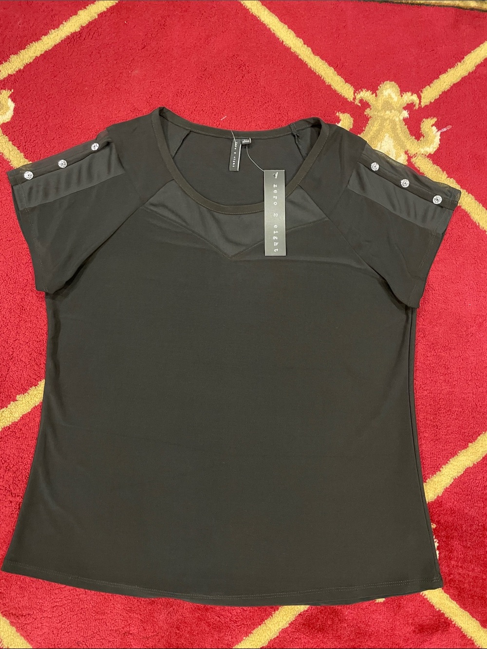 Zero 2 eight Black Short Sleeve Button-Shoulder Tee